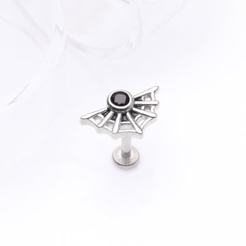 Detail View 1 of Spider Web Sparkle Internally Threaded Steel Flat Back Stud Labret-Black